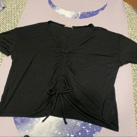 Black V neck tie ruched tee - Picture 1 of 3